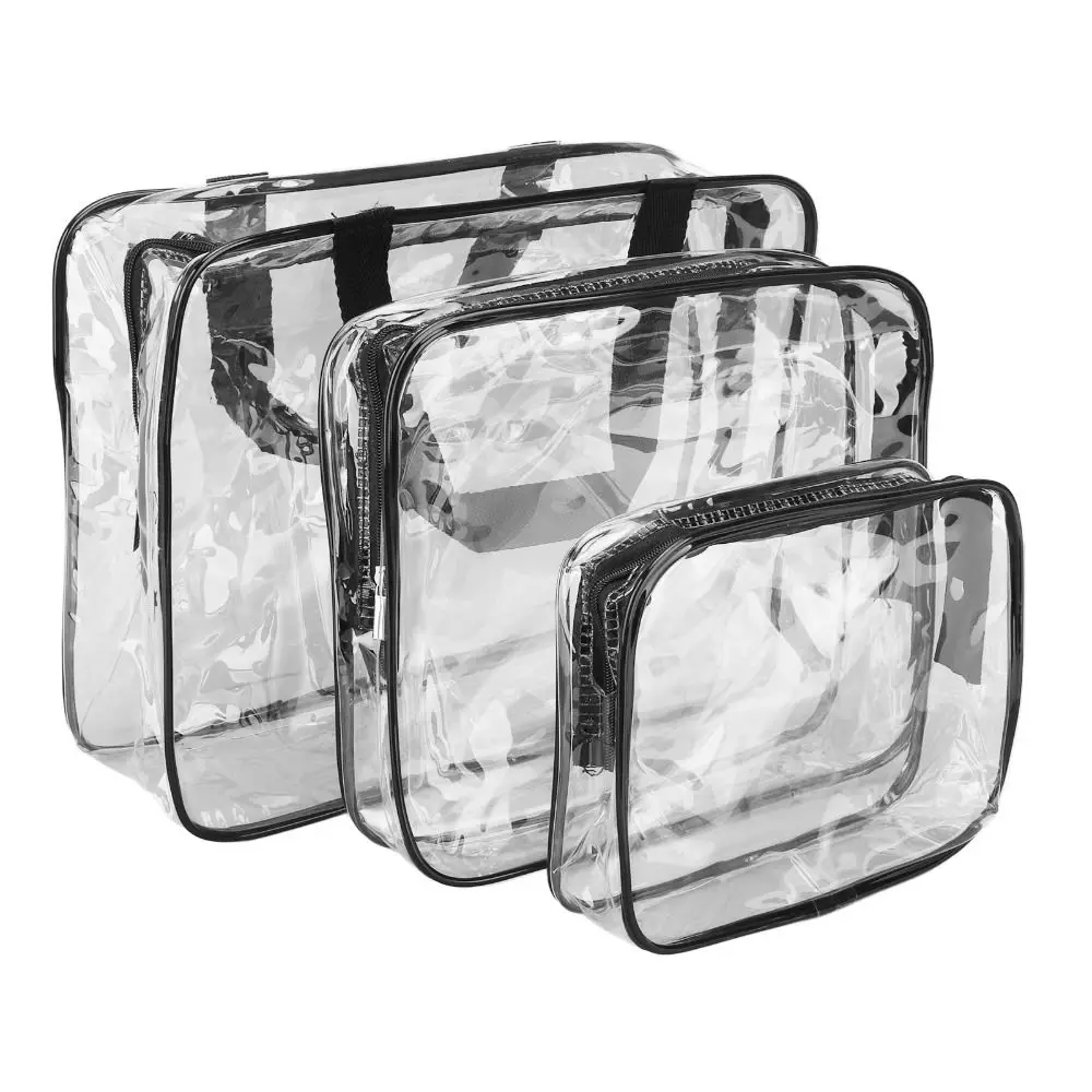 3 unids/set bolsas de viaje transparentes de PVC correas de manija de cierre de cremallera bolsas de cosméticos transparentes bolsa de aseo de viaje impermeable uso de viaje - imagen 3