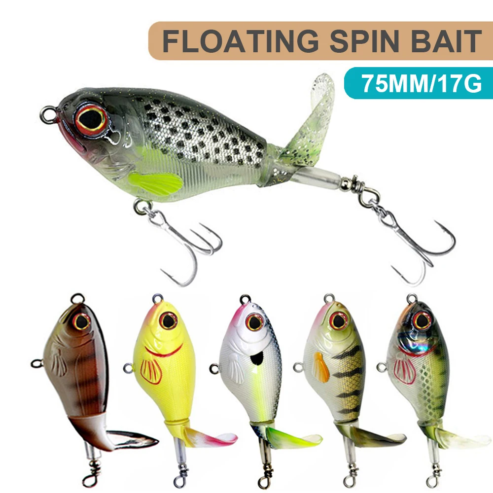 7,5 cm 17g Señuelos de Pesca cebo giratorio flotante Wobbler Topwater Tail Spinner Whopper Plopper cebo duro Artificial lubina trucha LXJ101 - imagen 3