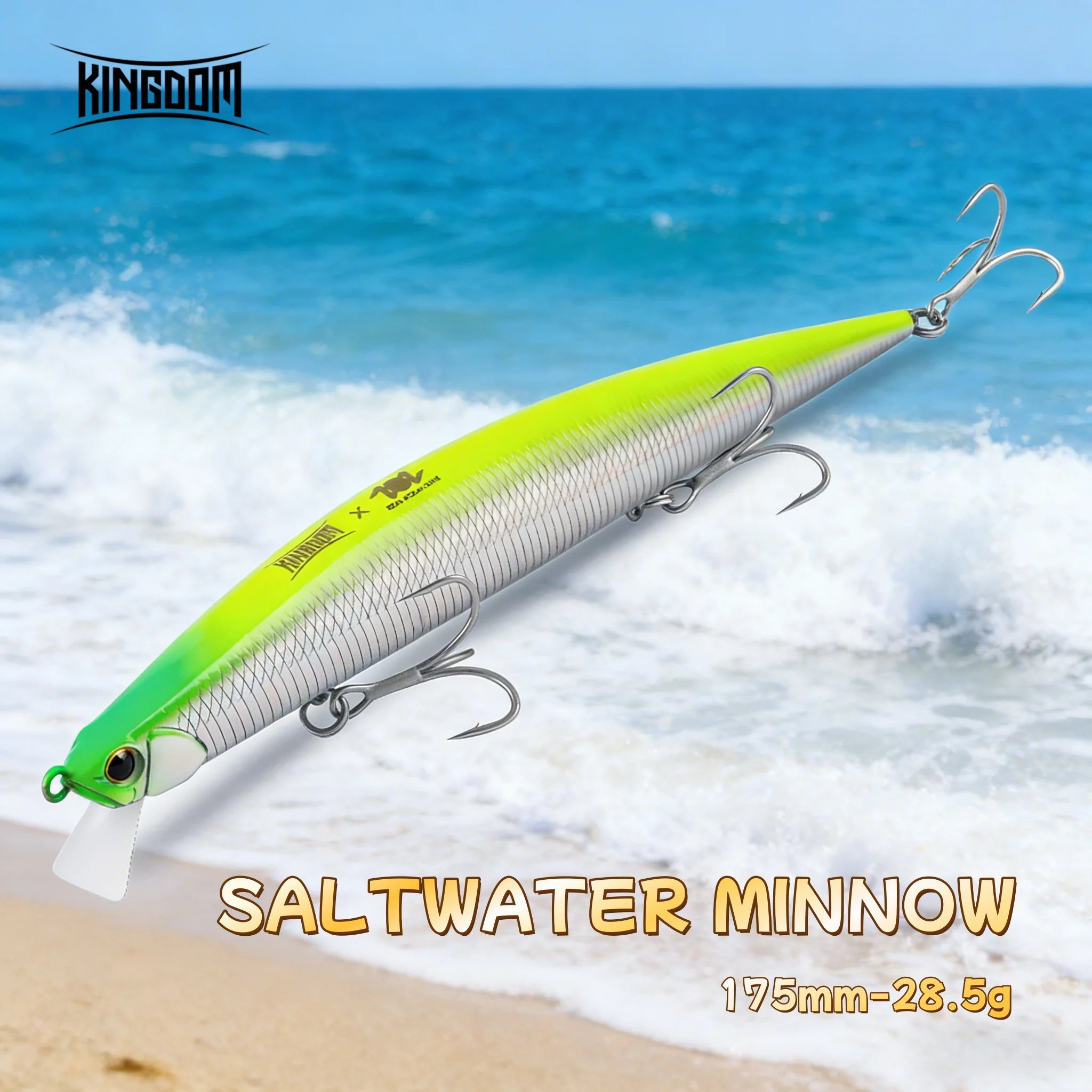 Señuelo de pesca Kingdom Minnow, 175mm, 28,5g, fundición larga, agua salada, cuerpo delgado, hundimiento, Wobblers de lubina Artificial para pesca en el mar - imagen 2