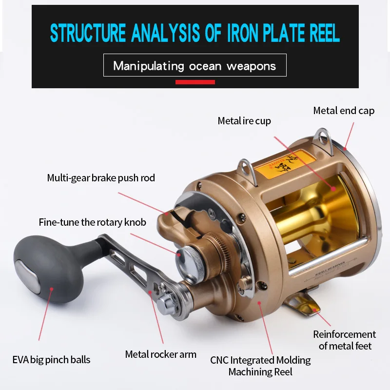 Carrete TG-9000 de alta mar – 8 rodamientos, 24 kg de potencia