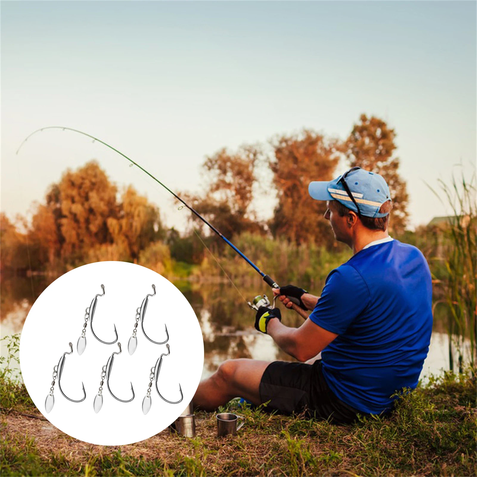 Anzuelos de acero carbono con púas y hoja brillante para pesca - imagen 5