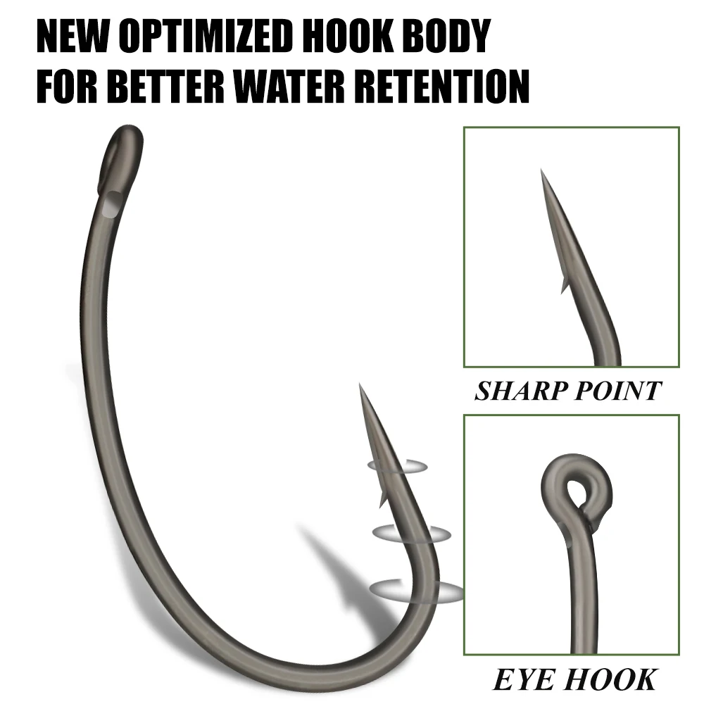 FTK 30PCS 2 # -4 #   Anzuelos de pesca de carpa con ojo, Micro púa, anzuelos de acero rico en carbono, accesorios de pesca recubiertos de PTFE - imagen 2