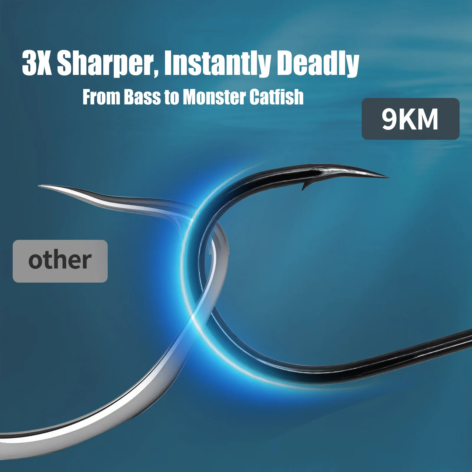 9KM Anzuelos circulares para carpa - Púas, acero alto carbono, negro - imagen 3