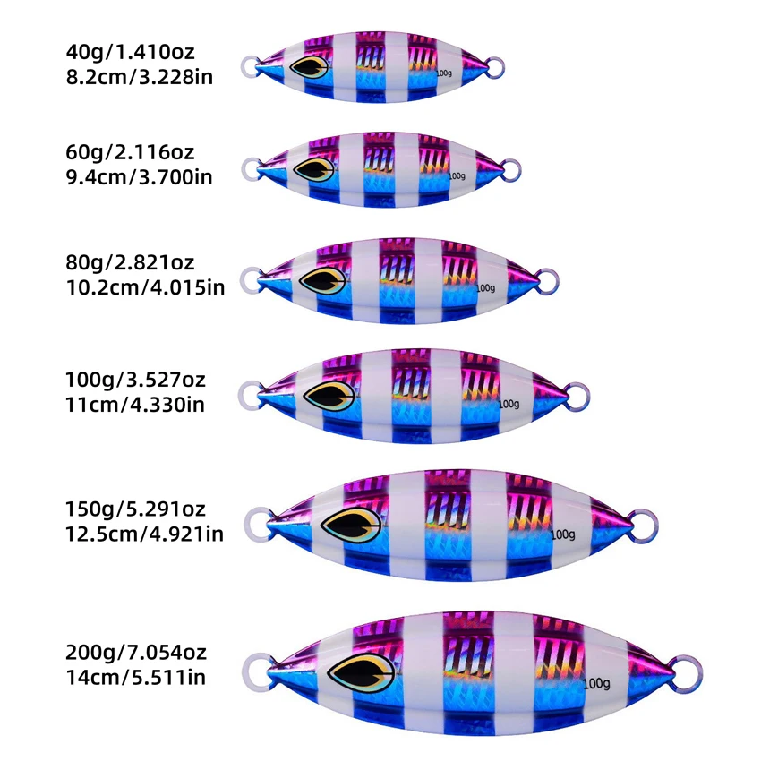 Placa de hierro de Metal luminosa de vibración lenta, 5 uds., 40g, 60g-200g, pesca en barco, pesca en el mar, cebo de carretera Mettal sumergido de agitación lenta - imagen 2