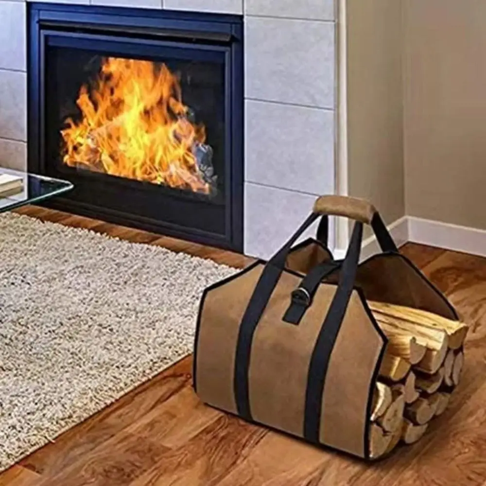 Bolsa para leña plegable y resistente, soporte de madera para chimenea de tela Oxford de gran capacidad, portátil con asas, bolsa de almacenamiento para llevar al aire libre - imagen 2