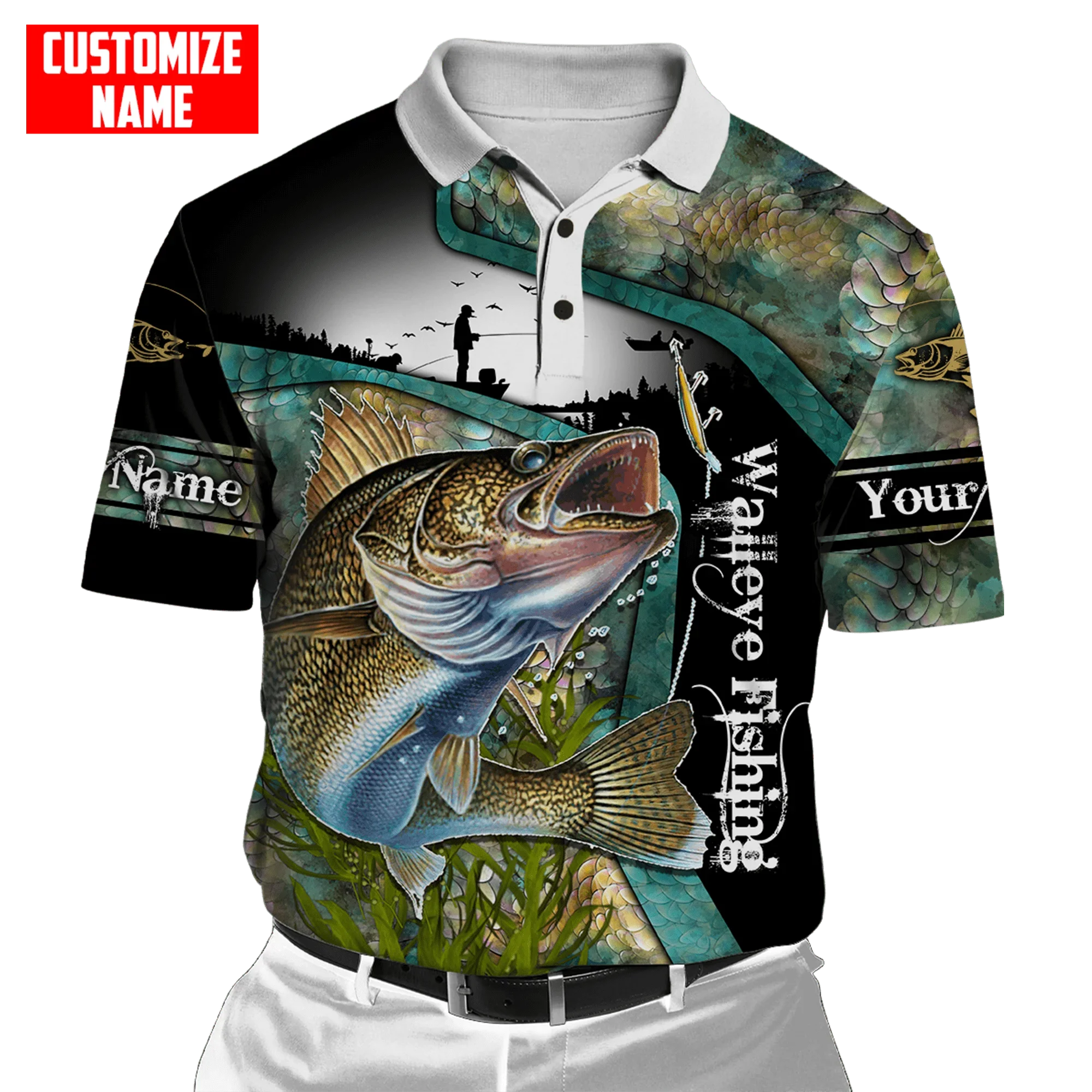 PLstar Cosmos nombre personalizado bagre pesca 3D completamente impreso hombres polos Casual solapa camisa de manga corta PLP02 - imagen 4