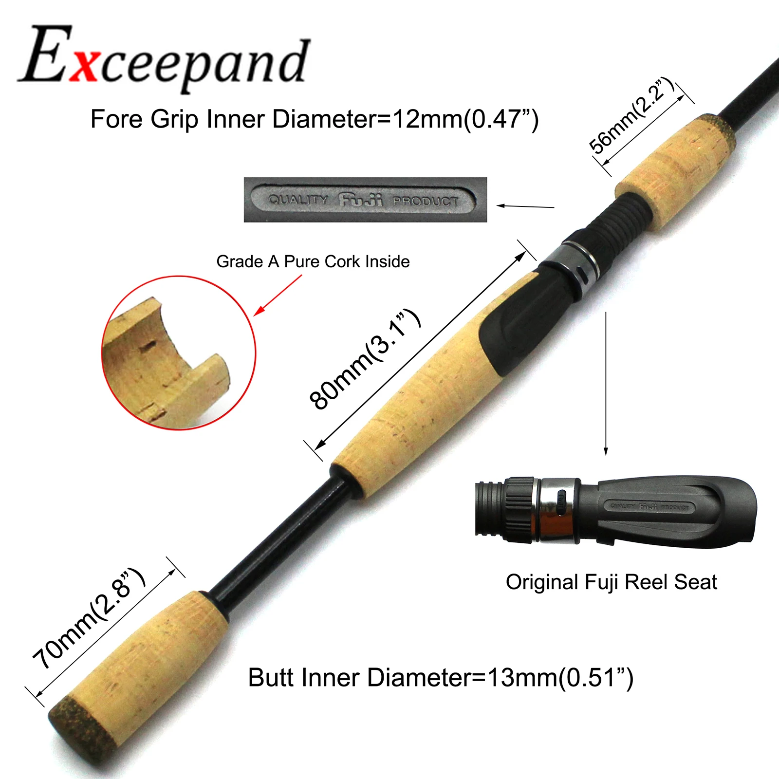 Exceepand-asiento de carrete IPS Original Fuji tamaño 16 con mango de construcción de caña de pescar de corcho puro de grado A, componente de reparación de agarre dividido - imagen 2