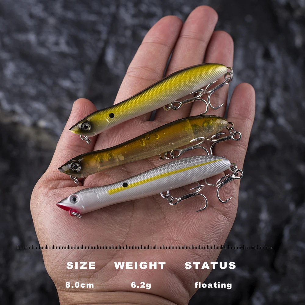 CCLTBA-cebos Popper Topwater con cabeza de serpiente de tamaño pequeño, 8cm, 6,2g, Señuelos de pesca artificiales duros, para caminar, perros, wobblers, aparejos de cebo flotante - imagen 2