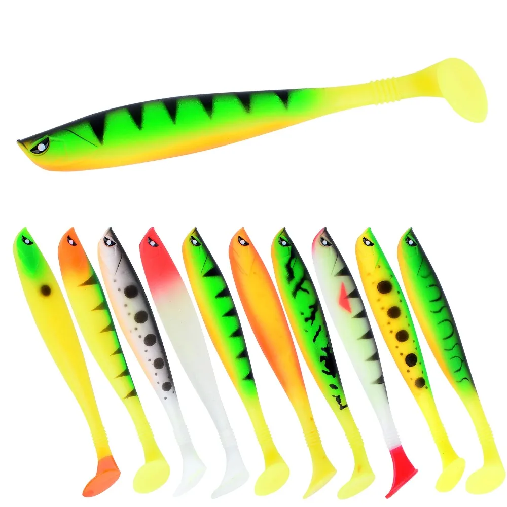 10 Uds. Cebo suave Artificial con cola en T, aparejos de Pesca Wobblers, cola que se hunde, Swimbaits, señuelo para Lucio