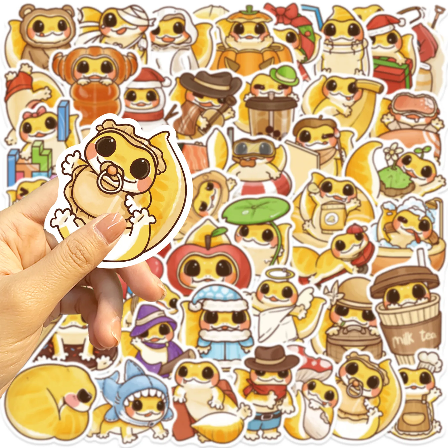 50 Uds lindo amarillo Gekkonidae Gecko pegatinas de grafiti de dibujos animados teléfono guitarra portátil maleta taza pegatinas impermeables - imagen 5