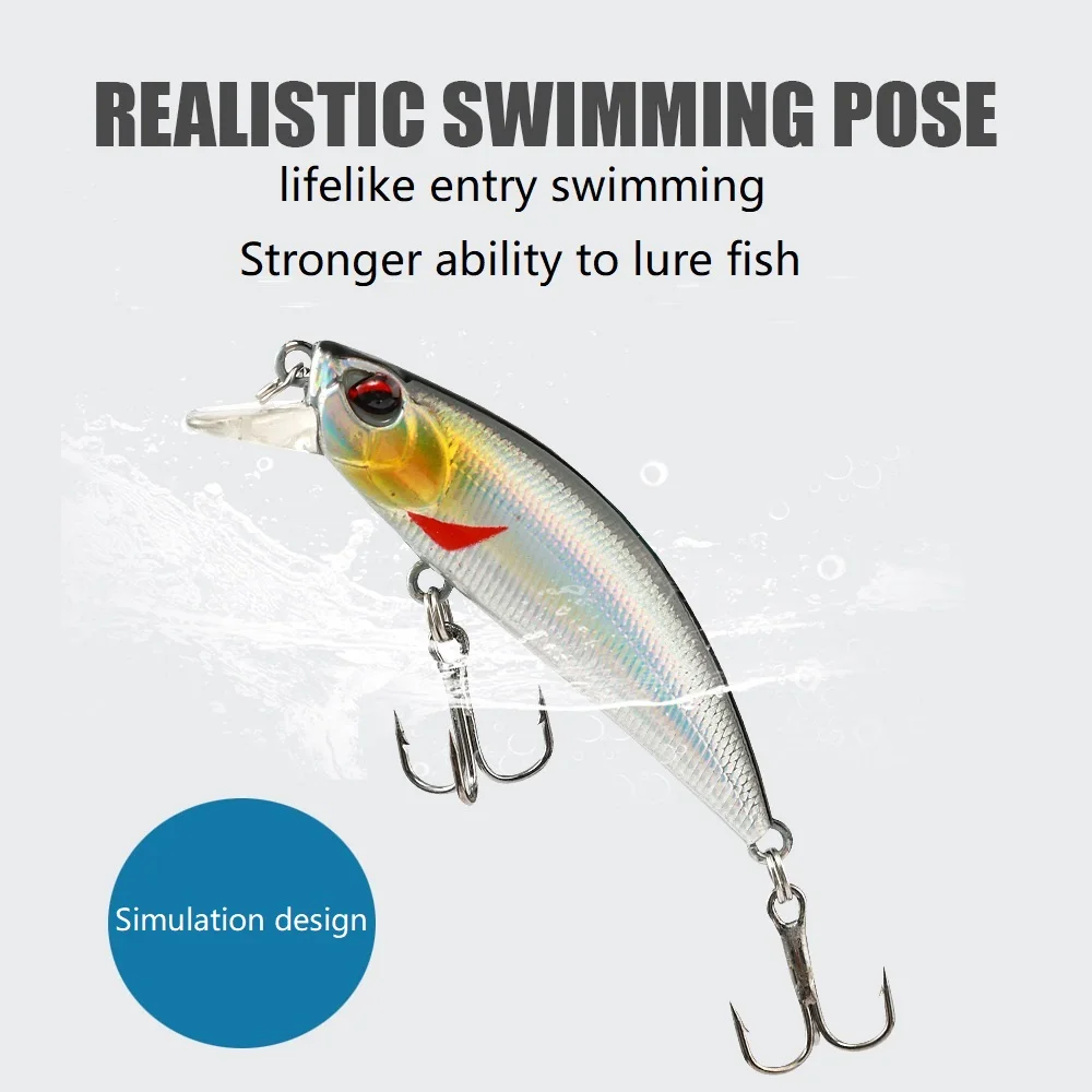 Señuelo de Pesca de Minnow que se hunde, cebo duro de tiburón blanco pequeño con anzuelo triple, plantilla Wobbler, aparejos de Pesca de lubina, 55mm/5g, 1 piezas - imagen 3