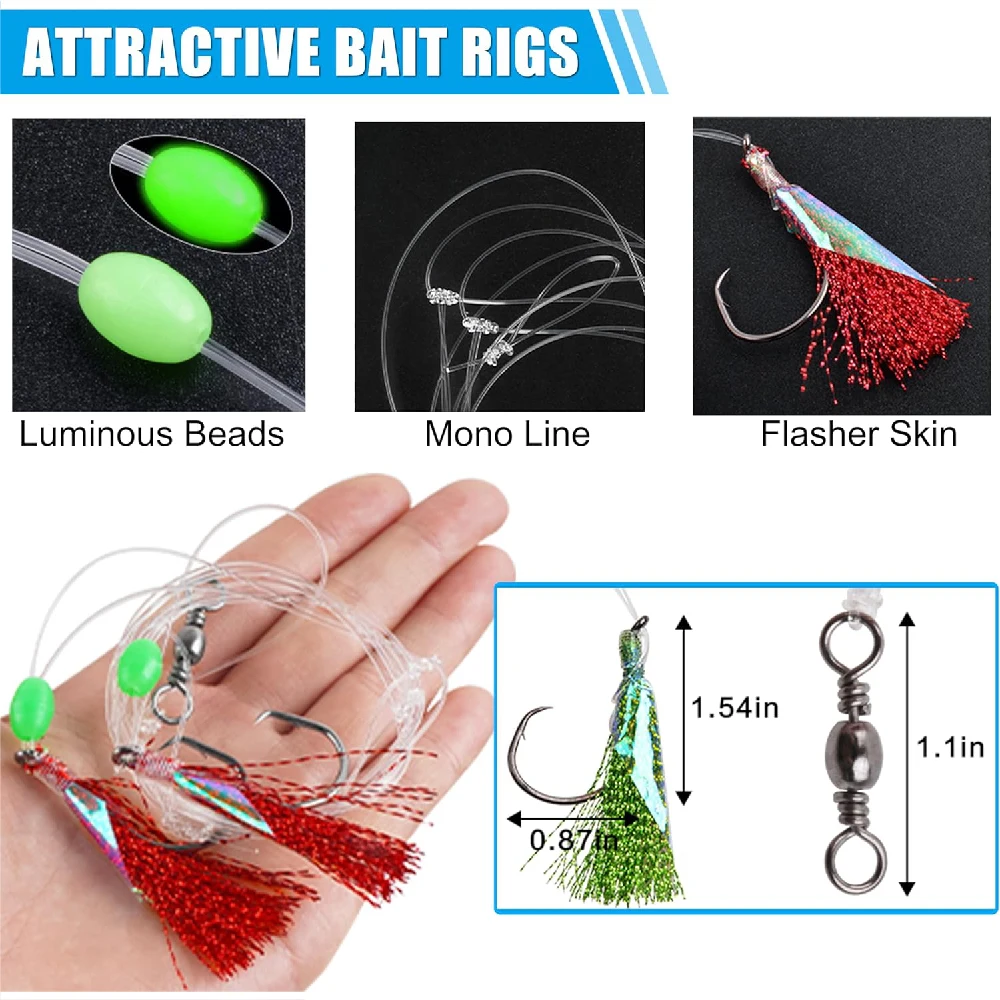 5 paquetes de aparejos de cebo de pesca, aparejos de pesca de agua salada con Mono líder para lengunder, lubina, halibut, aparejos de pesca con fondo de Pompano negro - imagen 4