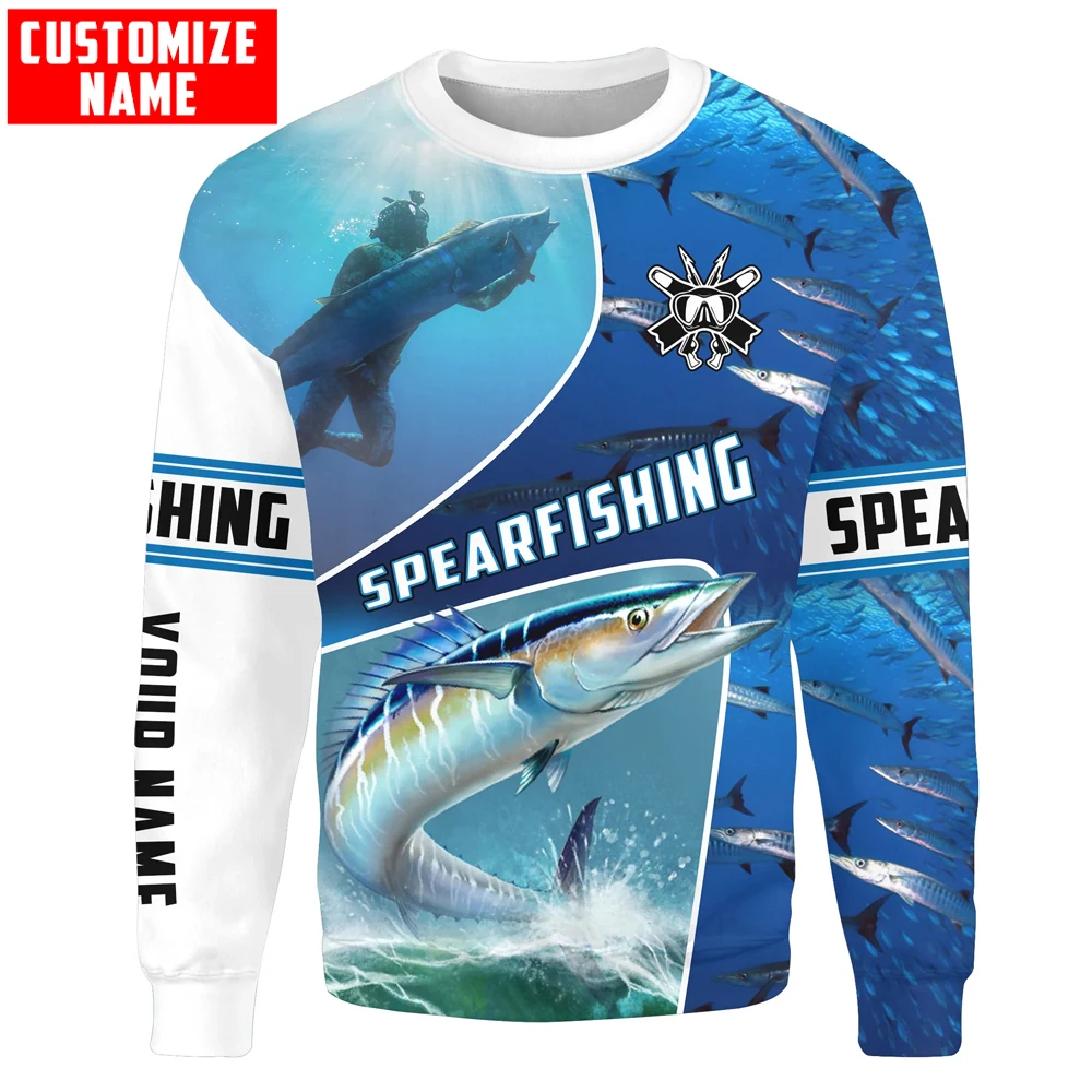 Wahoo pesca submarina azul nombre personalizado 3D impreso hombres Sudadera con capucha y sudadera Unisex cremallera sudaderas con capucha chándales casuales KJ913 - imagen 5