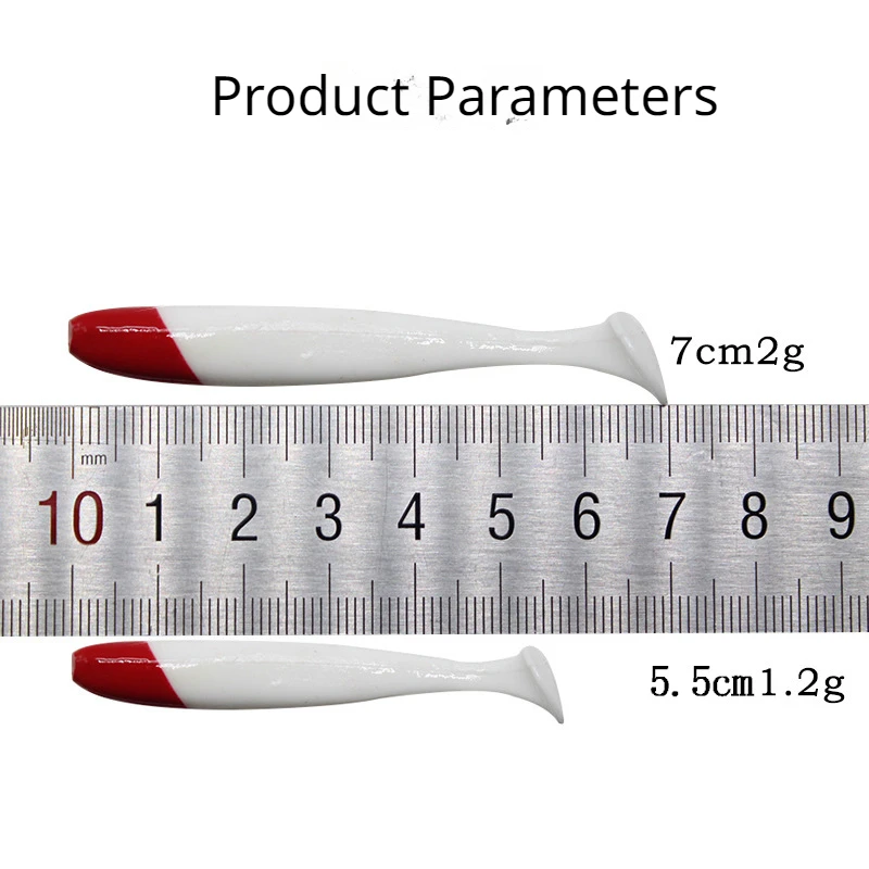 Cebo blando de cola en T de 10 piezas, Señuelos de Pesca de carpa, cabeza roja blanca, Luya Bai, cebo biónico falso, cebo de pesca de agua de mar, 9/12cm - imagen 5