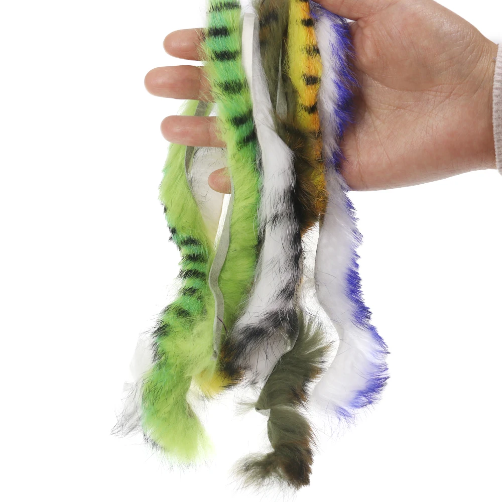 Tiras Zonker de conejo de corte Vertical, Material de atado de moscas de piel, Color naranja y azul Tigre, garras de cangrejo, 4mm, 6 piezas - imagen 5