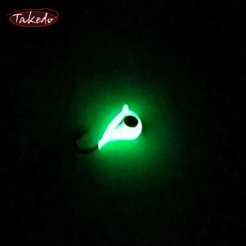 TAKEDO 5PCS Señuelo de pesca en hielo 19MM 2.1G Jig Head Hook 8 #   Anzuelo de pesca en hielo, anzuelos luminosos, ojos grandes, pesca de invierno para carpa - imagen 5