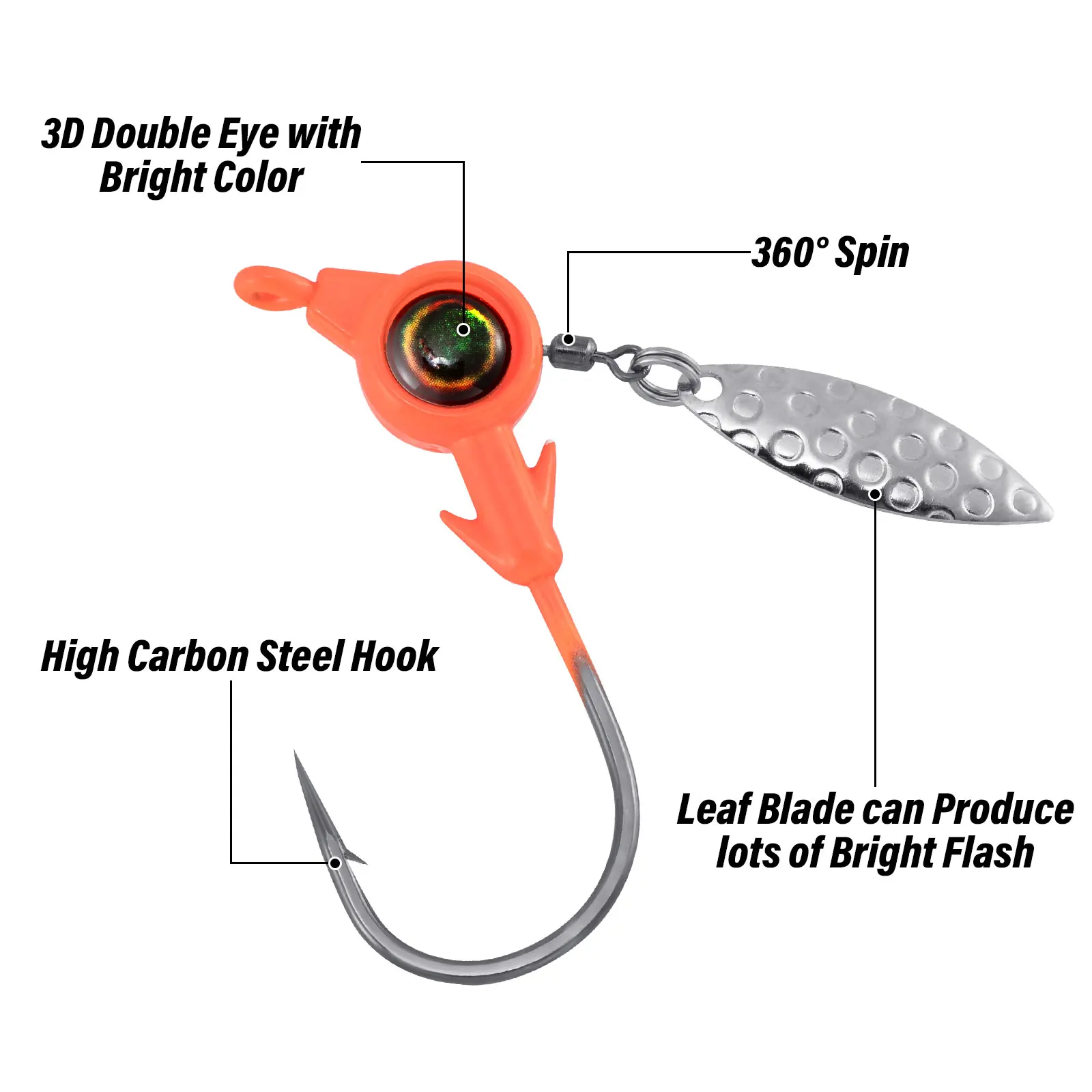 Anzuelos de cabeza de plantilla piezas, señuelo de pesca Mustad, ojos 3D, hoja de sauce, agua salada, agua dulce, trucha Bluegill Crappie, 3 uds. - imagen 4