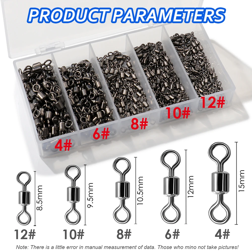 100 Uds. Conector rodante de rodamiento de acero inoxidable, barril giratorio, caja de aparejos, juego de herramientas de línea de señuelo, accesorios de pesca