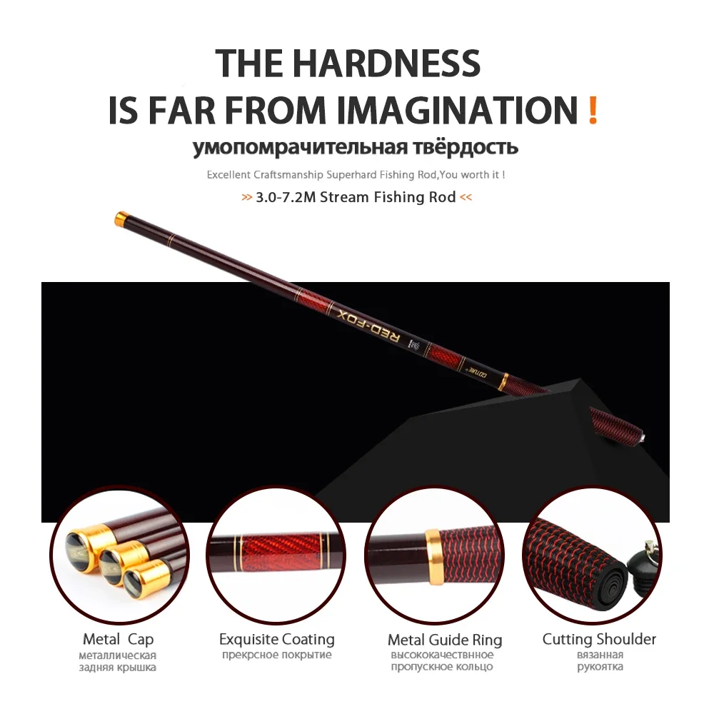 Goture RED FOX 3,0-7,2 M caña de pescar telescópica de fibra de carbono caña de pescar de carpa ultraligera aparejos de caña Tenkara - imagen 4