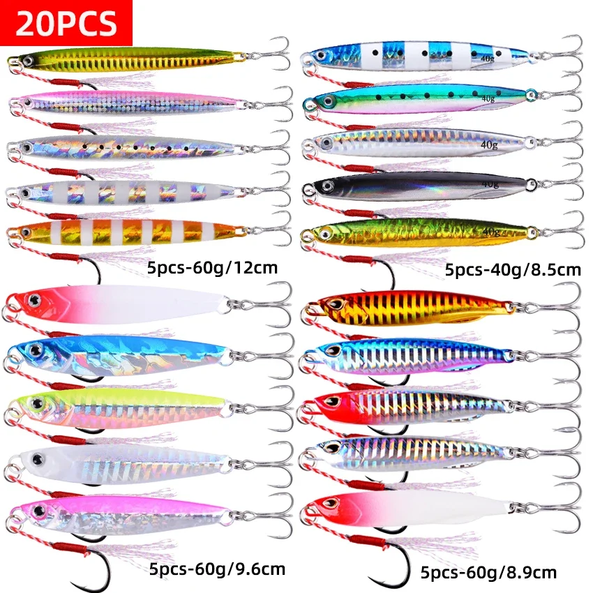 Kit de Señuelos de Pesca con plantillas de Metal de fundición, 20 piezas, 10G, 20G, 28G, 30G, 60G, cuchara de Jigging, plantilla, Señuelos de Pesca de Mar, Jigging para atún - imagen 3