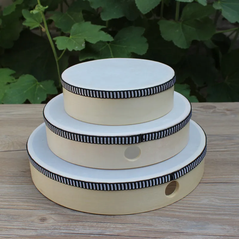 Tambor de mano de madera para niños, juguete de golpe, Kit de tambor de madera, juegos de música de aprendizaje, instrumentos musicales portátiles, 4/6/8/10 pulgadas - imagen 3