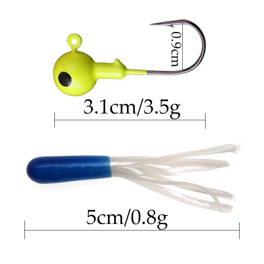 JYJ-Juego de Señuelos de Pesca de sílice, 50 piezas, 5cm, gusano de tubo suave con anzuelo de cabeza de plantilla de 3,5g, cebo de falda para lubina y perca - imagen 2
