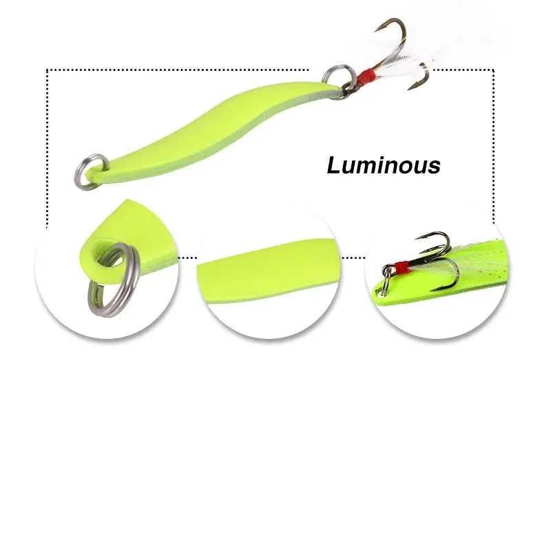 Señuelo de Pesca giratorio con cuchara luminosa de Metal, cebo duro con anzuelo de plumas, aparejos de Pesca con plátano, 5/7/10/13g - imagen 5