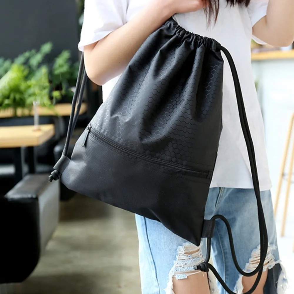 Bolsa impermeable con cordón para Fitness, mochila ligera con cordón de gran capacidad para ir al trabajo, bolsillo con cordón de Color sólido, Unisex - imagen 4