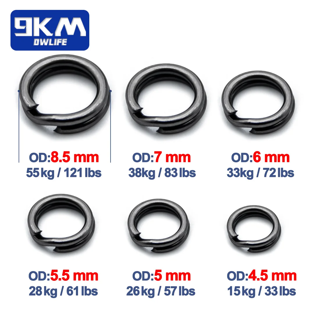 Señuelos de pesca Anillos divididos 50 ~ 200 piezas Accesorios de pesca Ganchos de pesca de acero inoxidable Conectores Anillo de pesca a presión 15 ~ 55 kg Negro - imagen 2