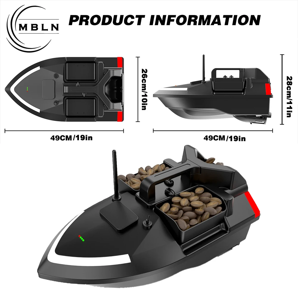 Marca MBLN, barco de cebo de pesca, almacenamiento de tres cebos, motores duales, luz trasera de dirección, Control de crucero, corrección automática de ganado - imagen 3