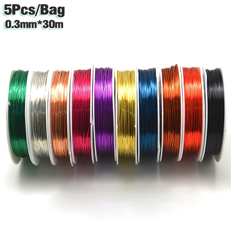 MNFT 5 unids/lote alambre de cobre para atado de moscas, línea de 0,3mm * 25m para larve Ninfa, Material de atado volador, señuelo de pesca con mosca, insectos de piedra - imagen 3