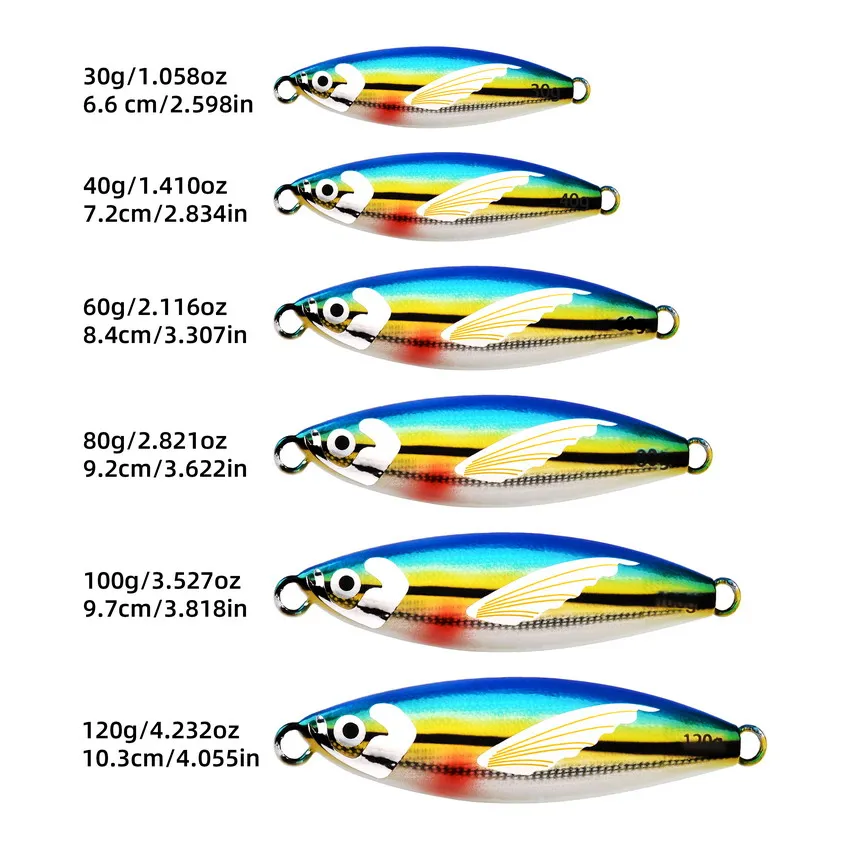6 uds plantillas de Metal de Jigging lento 60g 80g 100g 120g 150g 180g 210g Shore Jigging cebo duro Artificial cuchara luminosa Señuelos de Pesca - imagen 3