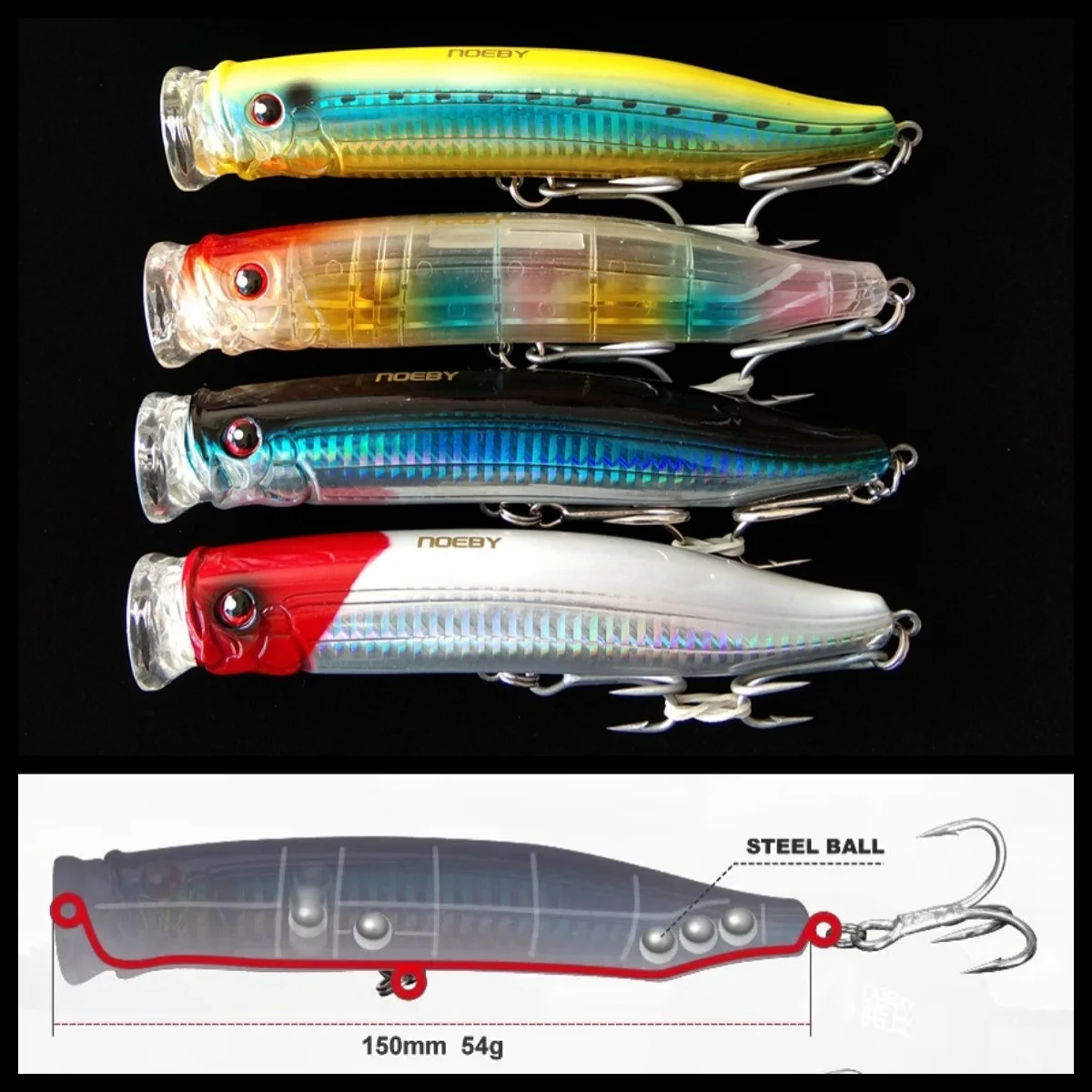 2 uds 150mm 5,5g señuelo de Pesca flotante Trolling Popper cebo agua salada Topwater Wobblers Jerkbait para GT atún Pesca - imagen 4