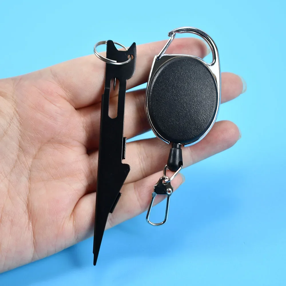 1 Juego de llavero retráctil, herramienta para atar nudos, línea de pesca plateada, Tyer con gancho, limpiador de ojos, engranaje rápido para peces, removedor de anzuelos - imagen 5