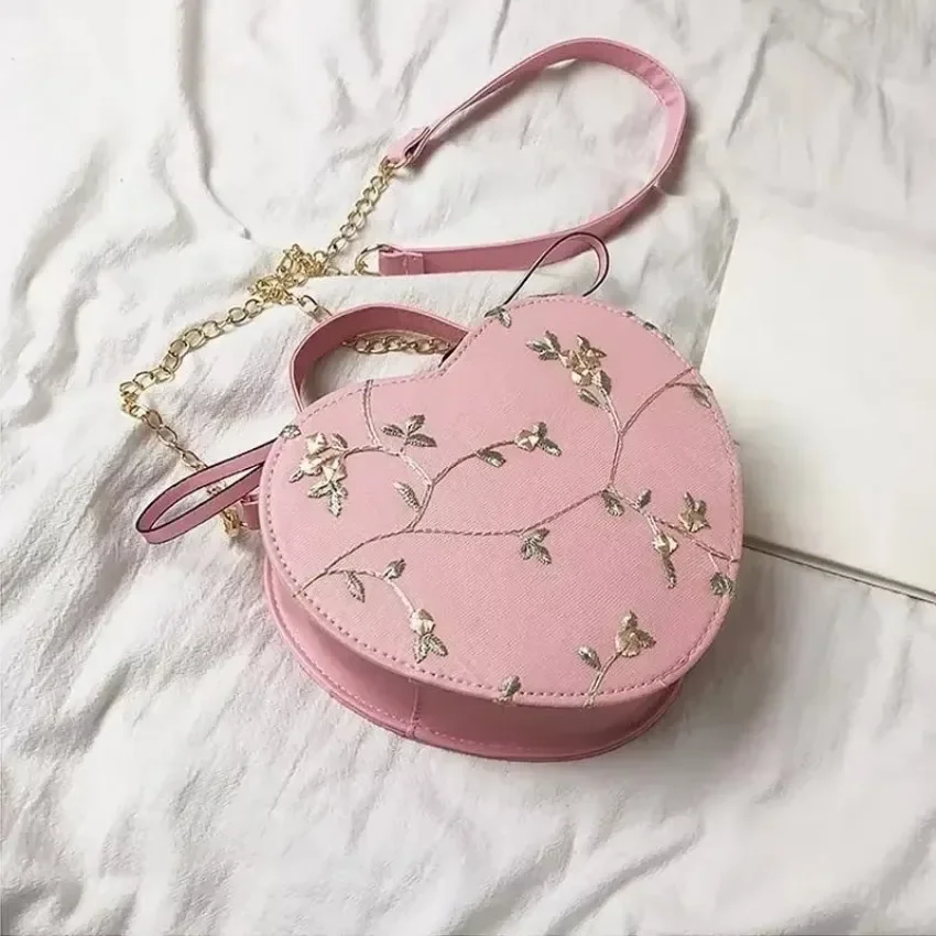 Bolsos redondos de corazón de encaje para mujer, bandolera de cuero de PU, bolso cruzado en forma de corazón para primavera y verano - imagen 5