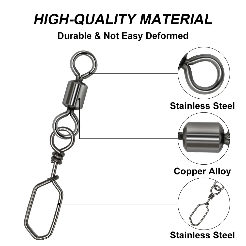 Goture 50 piezas/lote de eslabones giratorios de pesca de alta velocidad, doble rodamiento, rotación Flexible, accesorios de pesca giratorios de acero inoxidable - imagen 5