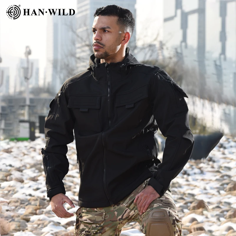 HAN WILD-abrigo táctico de senderismo para hombre, chaquetas Softshell, chaqueta polar de combate, ropa para hombre, abrigos a prueba de viento, Airsoft, Camping y caza - imagen 4