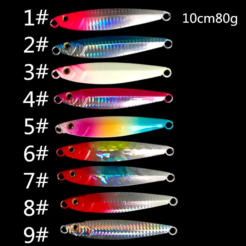 Señuelo de pesca con curricán de gran juego, plantillas brillantes, Jigbait para barco oceánico, señuelos artificiales de orilla larga, 10cm, 80g, luminoso, 1 pieza en oferta - imagen 3