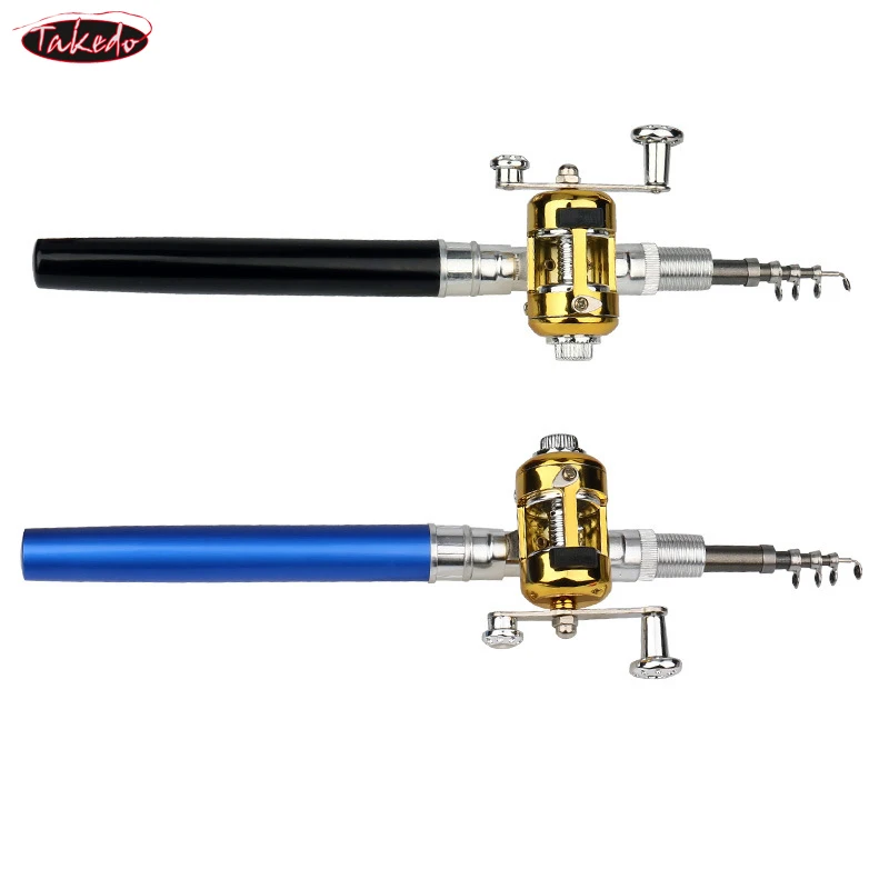 TAKEDO-cañas de pescar en hielo portátiles, forma de bolígrafo, caña de pescar telescópica de viaje, juego de anzuelos de señuelo de línea de carrete, cañas de barco giratorias, - imagen 4