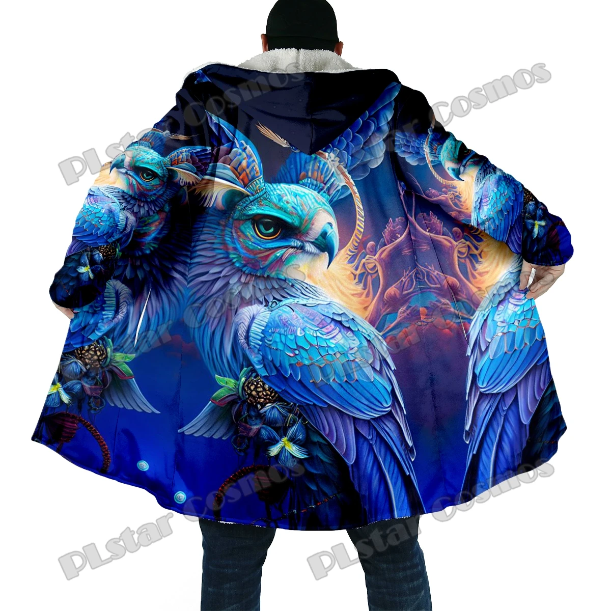 Capa de invierno a la moda para hombre, capa con capucha de lana gruesa con estampado 3D de jardín de colibrí y animales, capa cálida informal Unisex BB39 - imagen 4