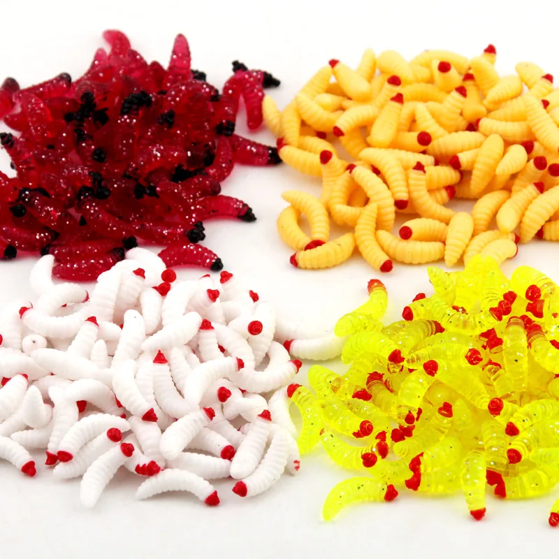 Señuelos de Pesca de 100 piezas, 2cm, Larva suave, Swimbait, cebos de gusano de silicona, camarones de goma, Wobblers, olor a pescado, Pesca de Isca vívido - imagen 3