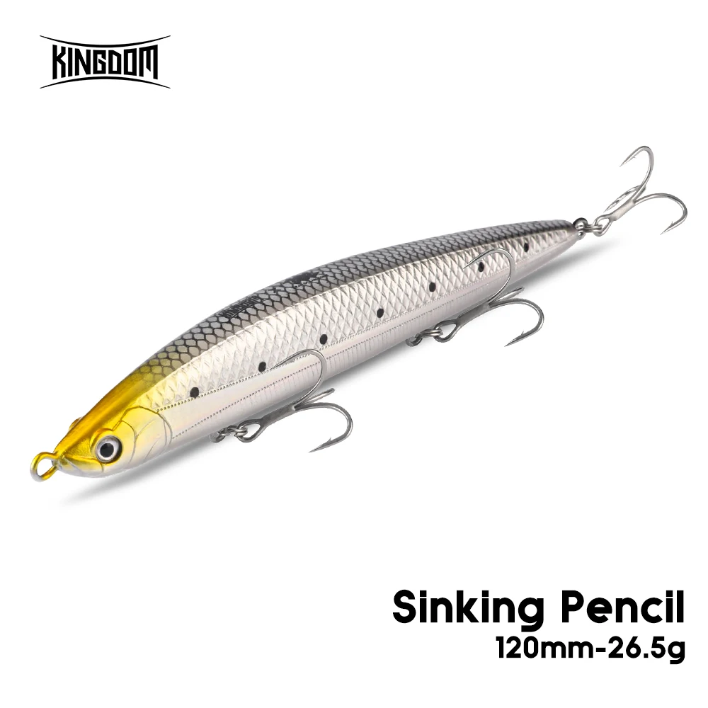 Kingdom-señuelo de pesca con lápiz que se hunde, 120mm, 26,5g, cebo Artificial de curricán de agua salada de fundición larga, Wobblers duros para Lucio de lubina - imagen 2