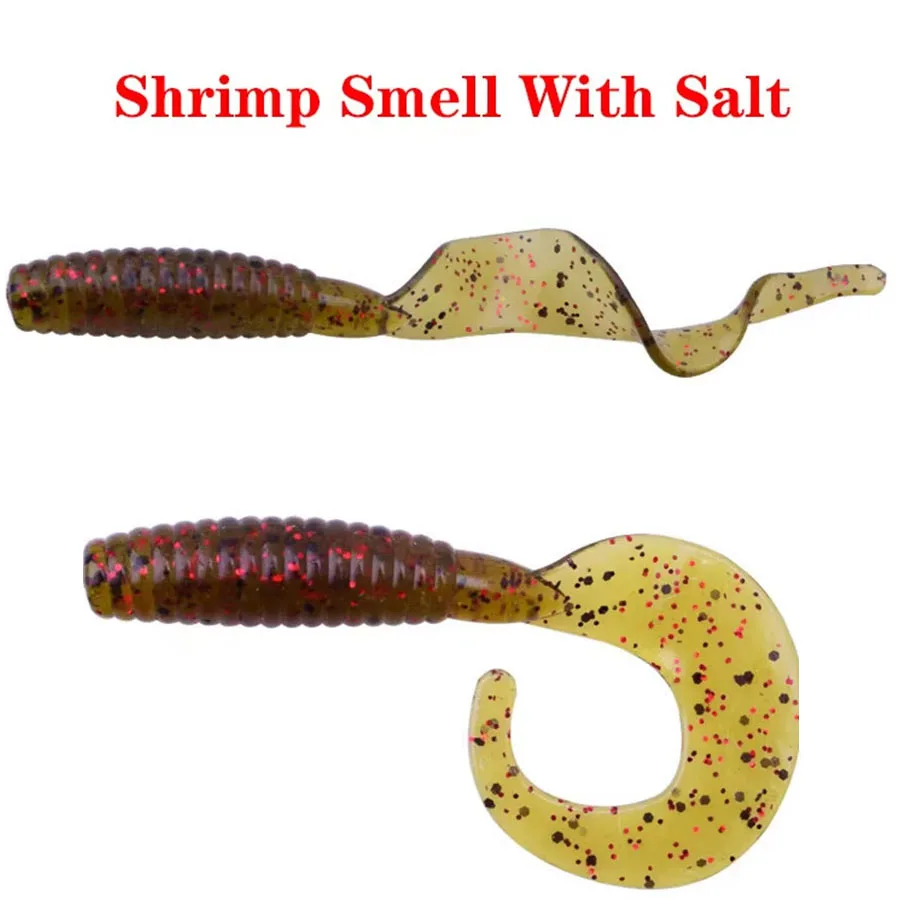 34 unids/caja Wobbler para Lucio carpa lubina Señuelos de pesca cabeza de plantilla de cola larga juego de cebo Artificial sal camarón olor gusanos blandos Swimbait - imagen 4