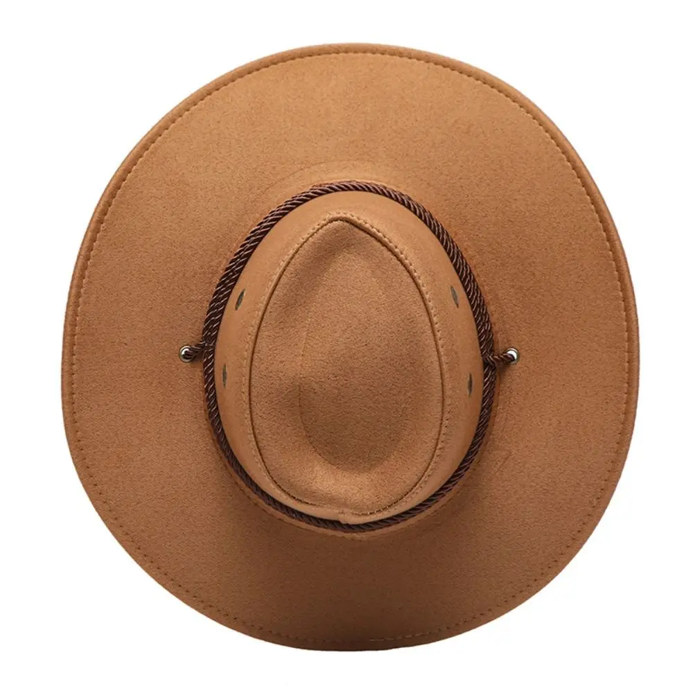 Sombrero de vaquero de playa de gamuza Artificial Unisex, ala ancha, protección solar, sombrero de Cosplay para fiesta, sombrero de Jazz transpirable de Color sólido - imagen 5