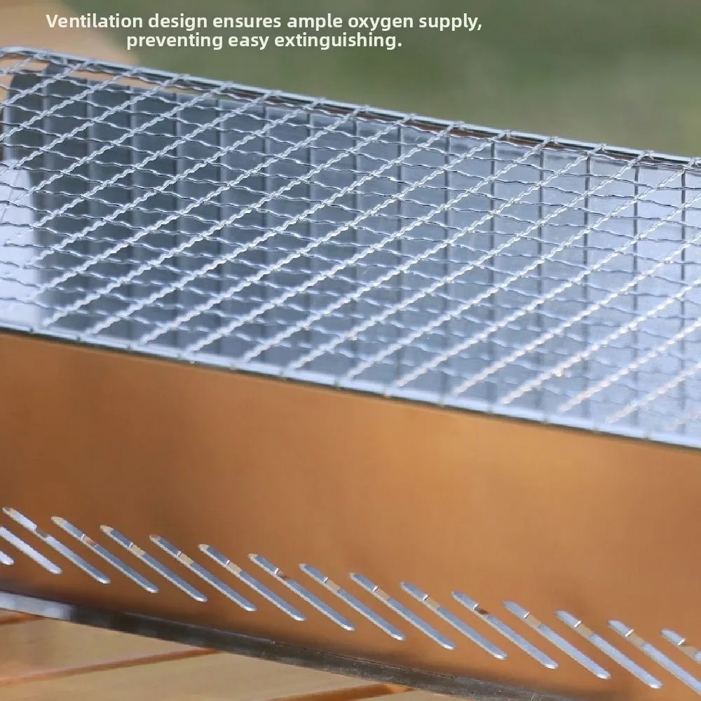 Parrilla de barbacoa plegable desmontable, estufa de barbacoa portátil de acero inoxidable, tipo tarjeta resistente al calor, estante para parrilla de barbacoa, fogata - imagen 2