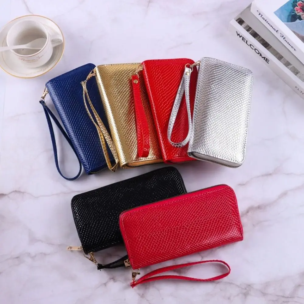Carteras de cuero PU a la moda para mujer, monedero de gran capacidad en 8 colores, bolsa de almacenamiento con cremallera con patrón de piel de serpiente para mujer - imagen 2