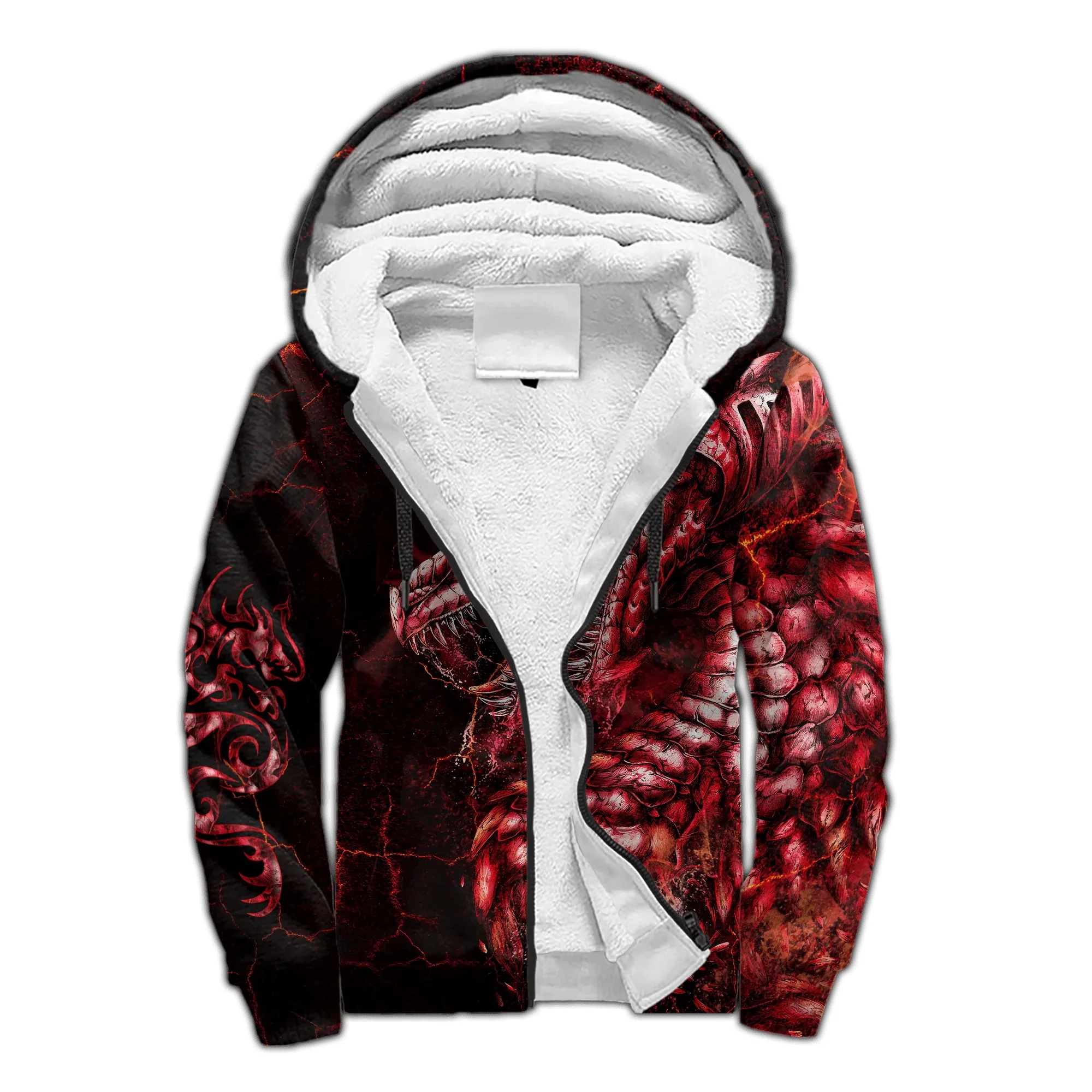 Dragon & Phoenix Ice Fire Tattoo 3D impreso moda hombres polar cremallera Sudadera con capucha Unisex Casual invierno más grueso cálido chaqueta con cremallera JH16 - imagen 3