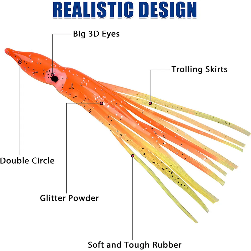 Señuelos de Pesca de pulpo, faldas de calamar, señuelos de plástico suave, cebo de arrastre para agua salada, aparejos de cebo de Jigging Artificial de silicona - imagen 3