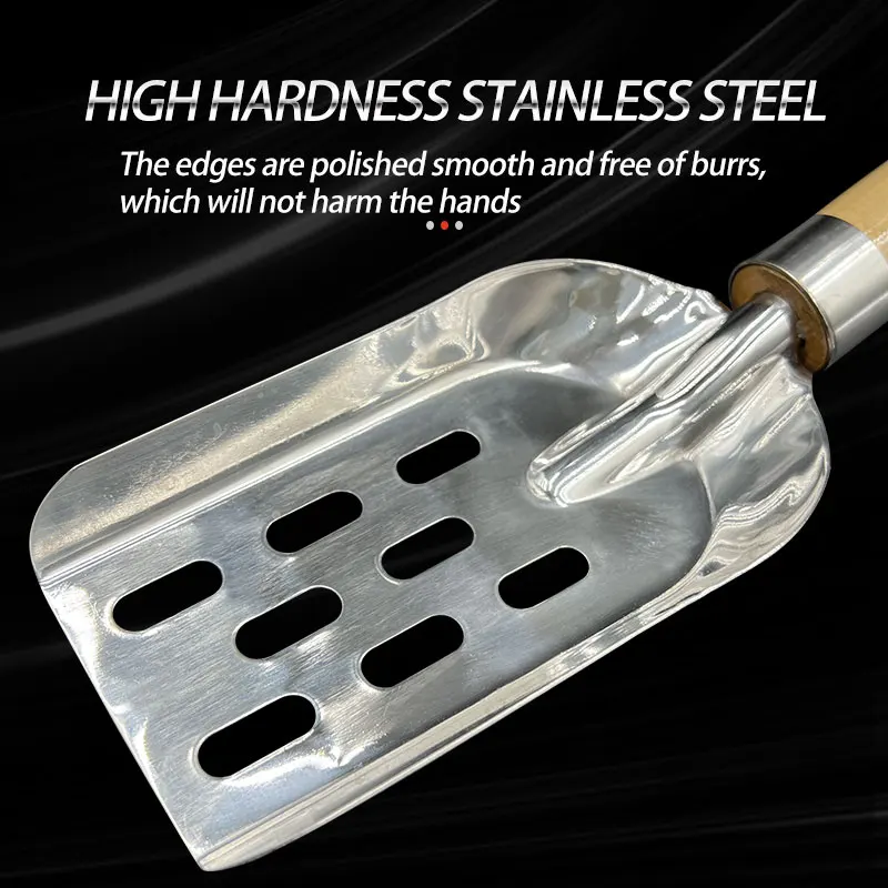 Herramientas de pesca, pala de cebo para camarones de acero inoxidable, mango de madera integrado antideslizante, espátula para camarones, pala para cebo de pesca - imagen 2