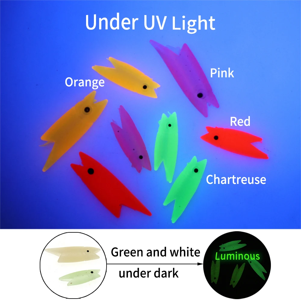 Elllv-Cabeza de pez de silicona suave, 50 piezas, 2cm, 3cm, Material de aparejo Sabiki, señuelo luminoso, aparejos de cebo para pesca Makerel Herring - imagen 4